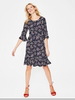 Boden  Navy Floral A-Line Dress, US-4L, UK-8L 🦋